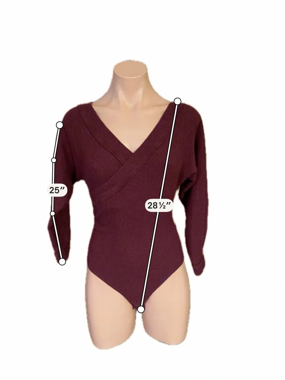 ⁠Intimately Free People Womens XS Burgundy Faux Wrap Ribbed Thermal Bodysuit